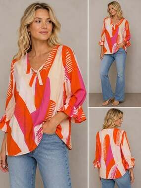Crosby by Mollie Burch Loren Abstract Print Ruffle Sleeve Blouse
Z146